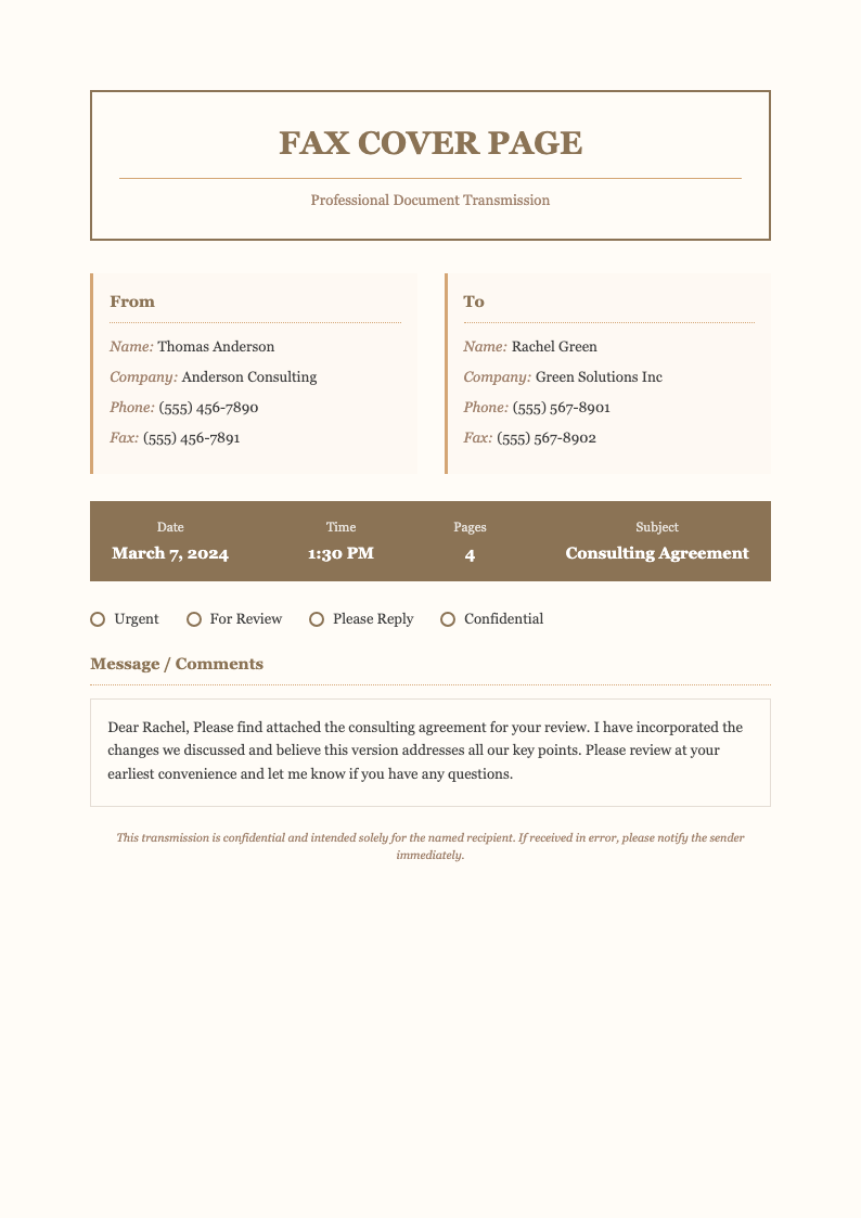 Warm professional fax cover page